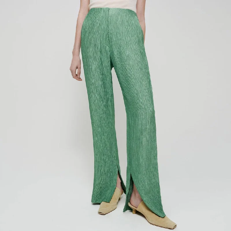 Vintage Ruched High Waist Side Slit Straight Leg Bootcut Pants - Green Trendy Tapered Pants