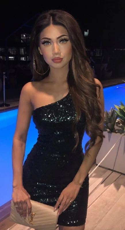 one shoulder dress with sequins party dress c3178 Tunics Sophisticated sleek
