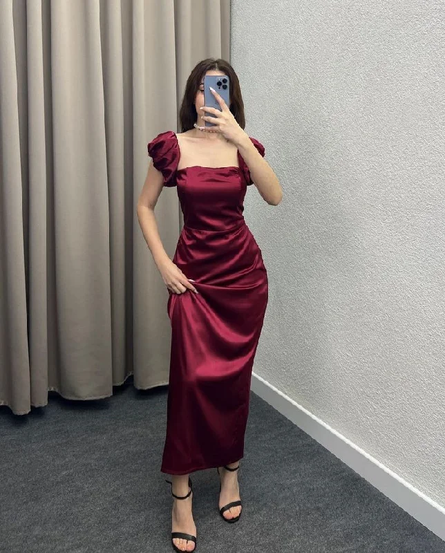 Elegant Wine Red Sheath Satin Long Party Dress Wedding Guest Dress, DP3762 Tunics Sale discount Elegant Wine Red Sheath Satin Long Party Dress Wedding Guest Dress, DP3762 Tunics Sale discount