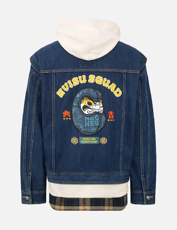 Daruma Leather Patch Denim Jacket Wool Jacket Cashmere Jacket Tweed Jacket