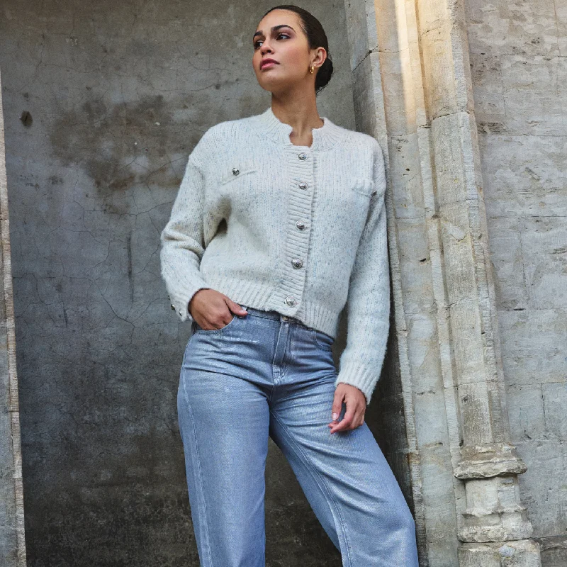 Esqualo Sparkle Cardigan With Silver Lurex Buttons | Off White Beaded Cardigan Sequined Faux Fur Esqualo Sparkle Cardigan With Silver Lurex Buttons | Off White Beaded Cardigan Sequined Faux Fur