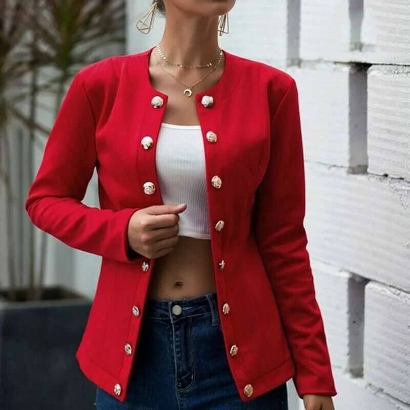Women Autumn Blazer Slim Fit Smart Casual Button Long Sleeves Office Ladies Jacket Women's Double Breasted Blazer Streetwear Snapped Jacket Toggled Jacket Drawstring Jacket Women Autumn Blazer Slim Fit Smart Casual Button Long Sleeves Office Ladies Jacket Women's Double Breasted Blazer Streetwear Snapped Jacket Toggled Jacket Drawstring Jacket