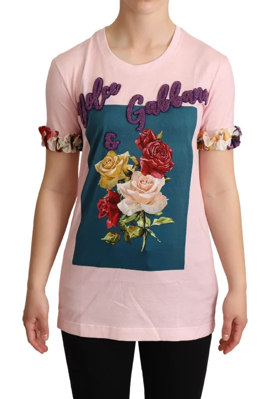 Dolce & Gabbana Elegant Floral Rose Applique Women's T-Shirt-- Oversized T-Shirt Spandex breathable Dolce & Gabbana Elegant Floral Rose Applique Women's T-Shirt-- Oversized T-Shirt Spandex breathable