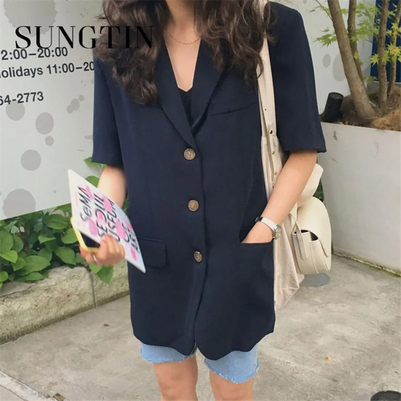 Sungtin Linen Cotton Blouse Blazer Jacket Women Elegant Korean Loose Female Casual Linen Thin Blazer Short Sleeve Streetwear New Notch Collar Jacket Peter Pan Collar Jacket Cowl Neck Jacket Sungtin Linen Cotton Blouse Blazer Jacket Women Elegant Korean Loose Female Casual Linen Thin Blazer Short Sleeve Streetwear New Notch Collar Jacket Peter Pan Collar Jacket Cowl Neck Jacket