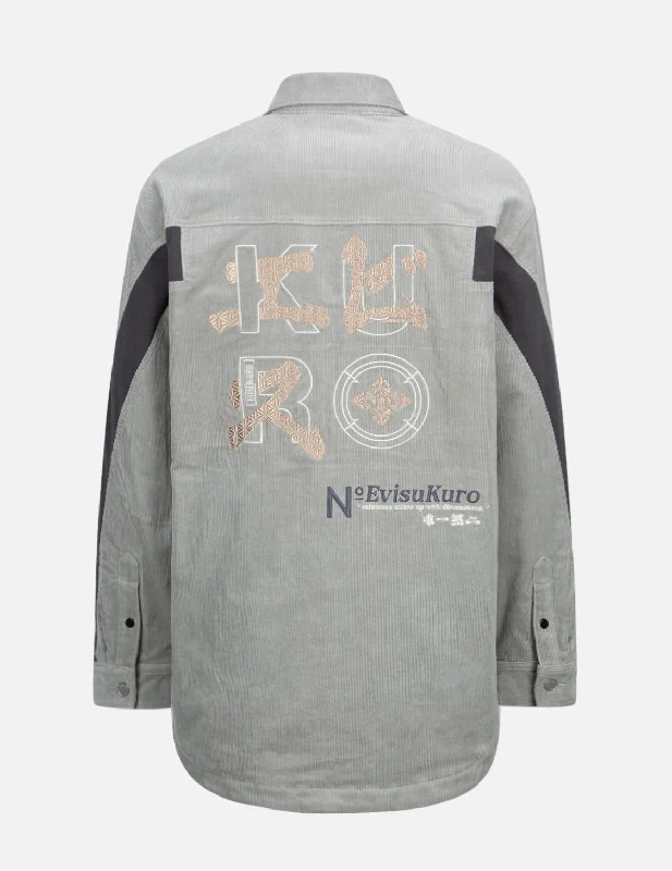Logo Embroidered Corduroy Shirt Jacket with Sleeves Blocking V-Neck Jacket Boat Neck Jacket Square Neck Jacket Logo Embroidered Corduroy Shirt Jacket with Sleeves Blocking V-Neck Jacket Boat Neck Jacket Square Neck Jacket