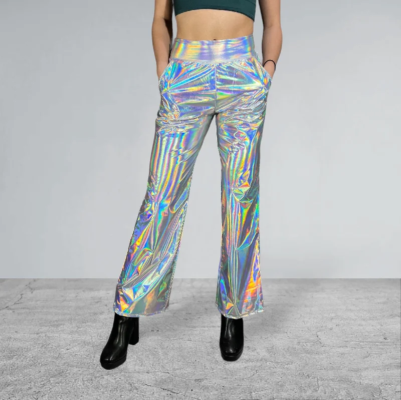 Opal Iridescent Holographic Straight Wide Leg Relaxed Fit Pants Comfortable Jogger Trousers Opal Iridescent Holographic Straight Wide Leg Relaxed Fit Pants Comfortable Jogger Trousers