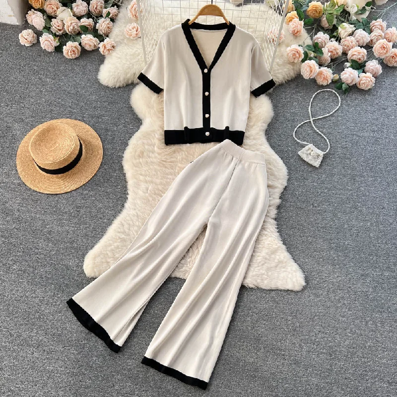 New 2023 Women Elegant Solid Color V Neck Knitted Cardigan + Pants Set Ladies Autumn Two Pieces Sets Clothing Crew Neck V-Neck Turtle Neck New 2023 Women Elegant Solid Color V Neck Knitted Cardigan + Pants Set Ladies Autumn Two Pieces Sets Clothing Crew Neck V-Neck Turtle Neck