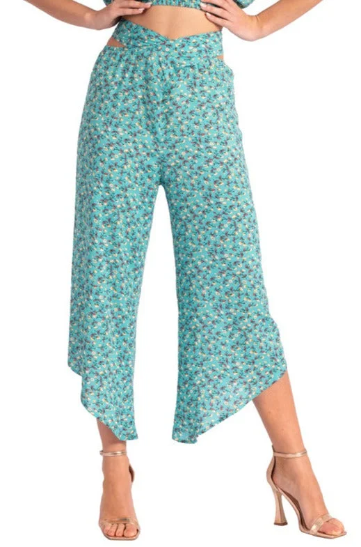Waist Tie Veraman Floral Print Asymmetric Cropped Tango Pants Casual Skinny Fit Pants Waist Tie Veraman Floral Print Asymmetric Cropped Tango Pants Casual Skinny Fit Pants